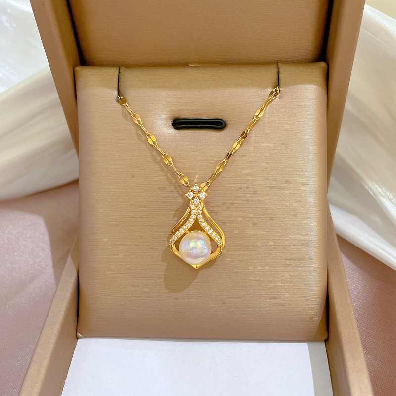 Pearl Trim Chain - Elegante feminino k14 cor de ouro