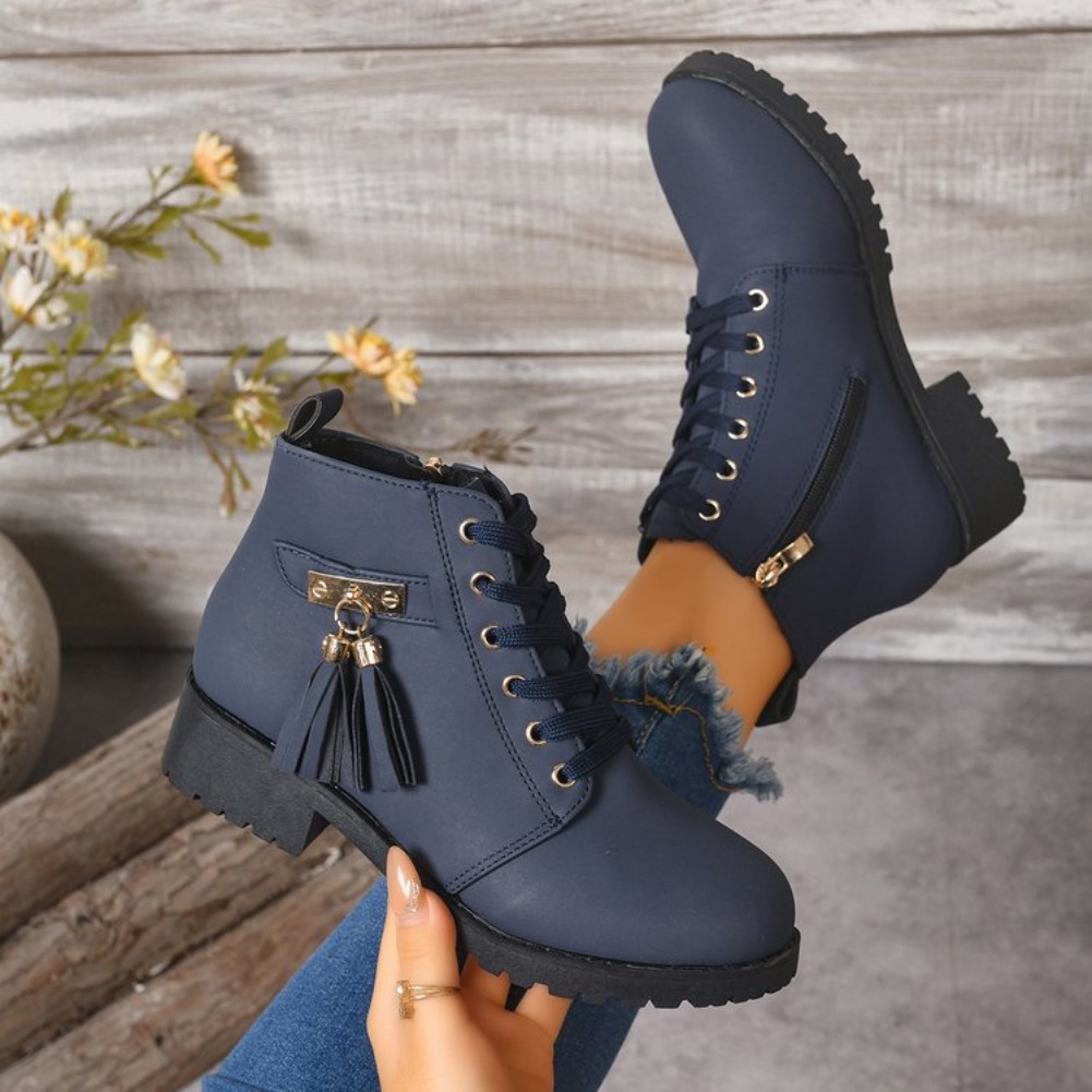 Tassel Fringe Trim - Botas Femininas de Cano Curto com