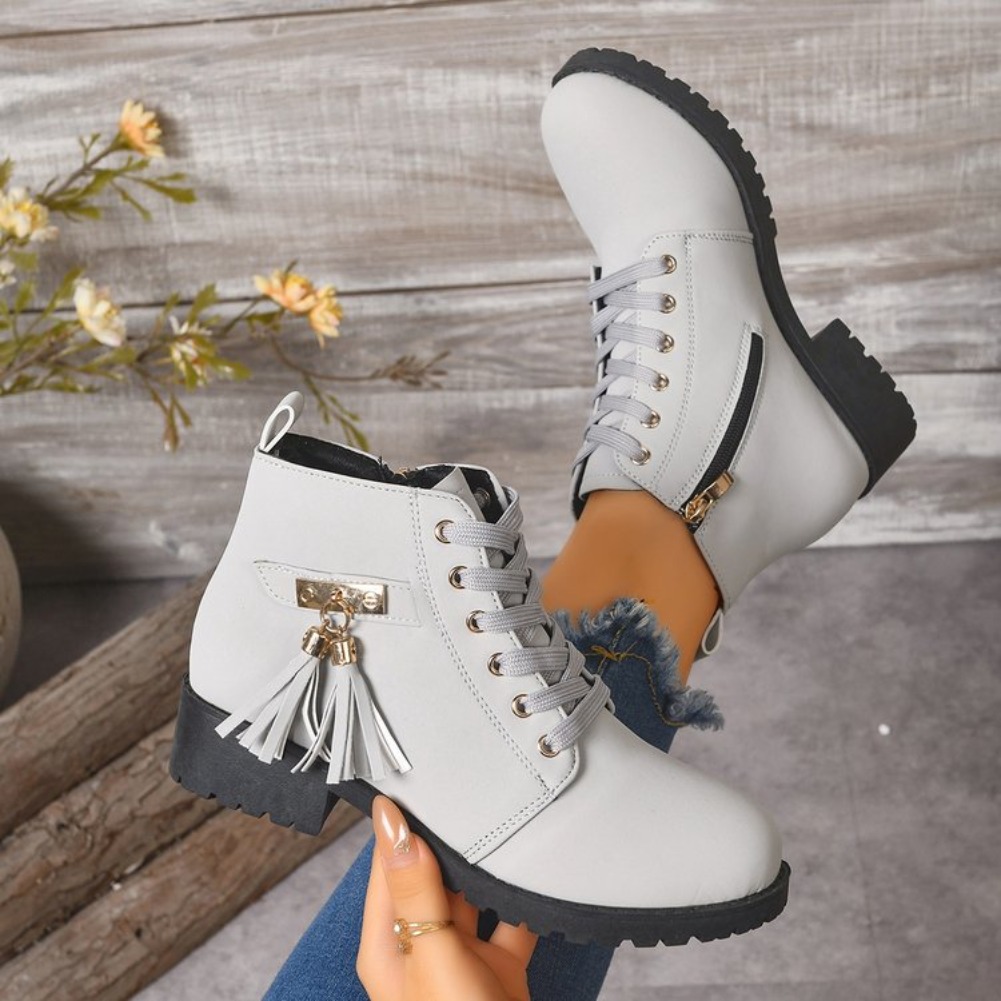 Botas Femininas de Cano Curto  - Tassel Fringe Trim avaliação e preço